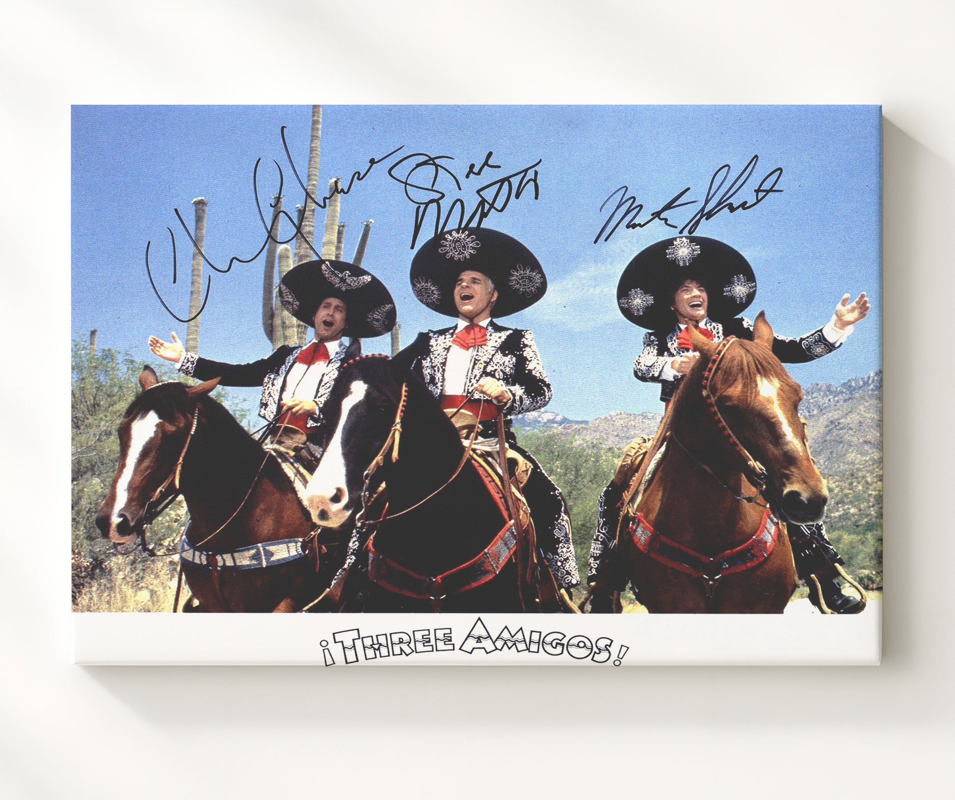 Three Amigos - Steve Martin and Chevy Chase and Martin Short Singing Ride Trio movie wall art 20x24 Canvas