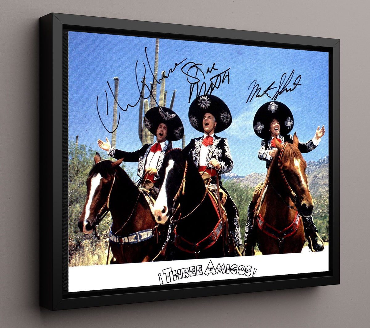 Three Amigos - Steve Martin and Chevy Chase and Martin Short Singing Ride Trio movie wall art 16x20 Gallery Frame