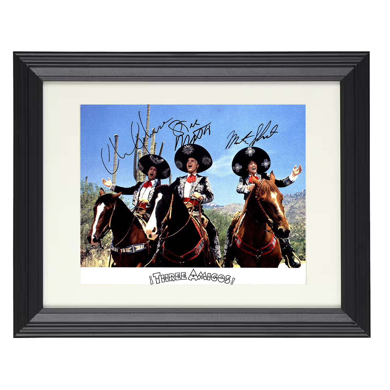 Three Amigos – Steve Martin Singing Ride Trio – 8x10 black beveled framed movie wall art