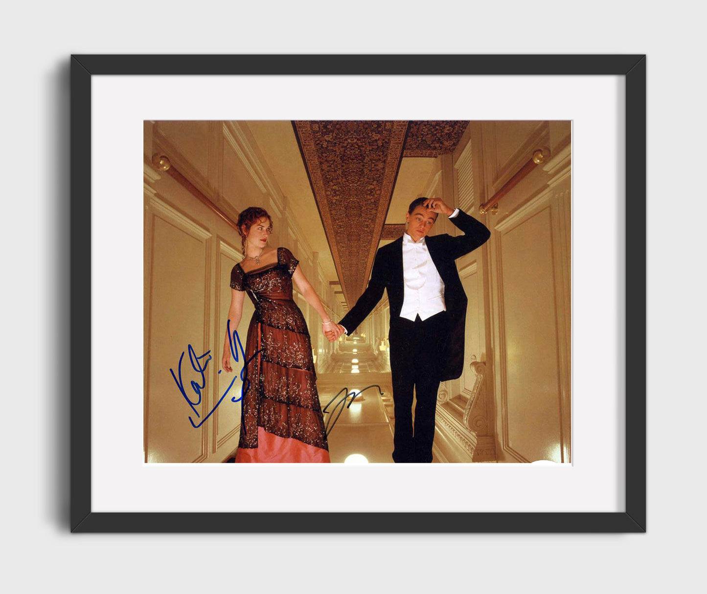 Titanic - Leonardo DiCaprio - Jack - and Kate Winslet - Rose - Grand Staircase Romance Vintage Movie Wall Art - 16x20 Gallery Frame movie decor