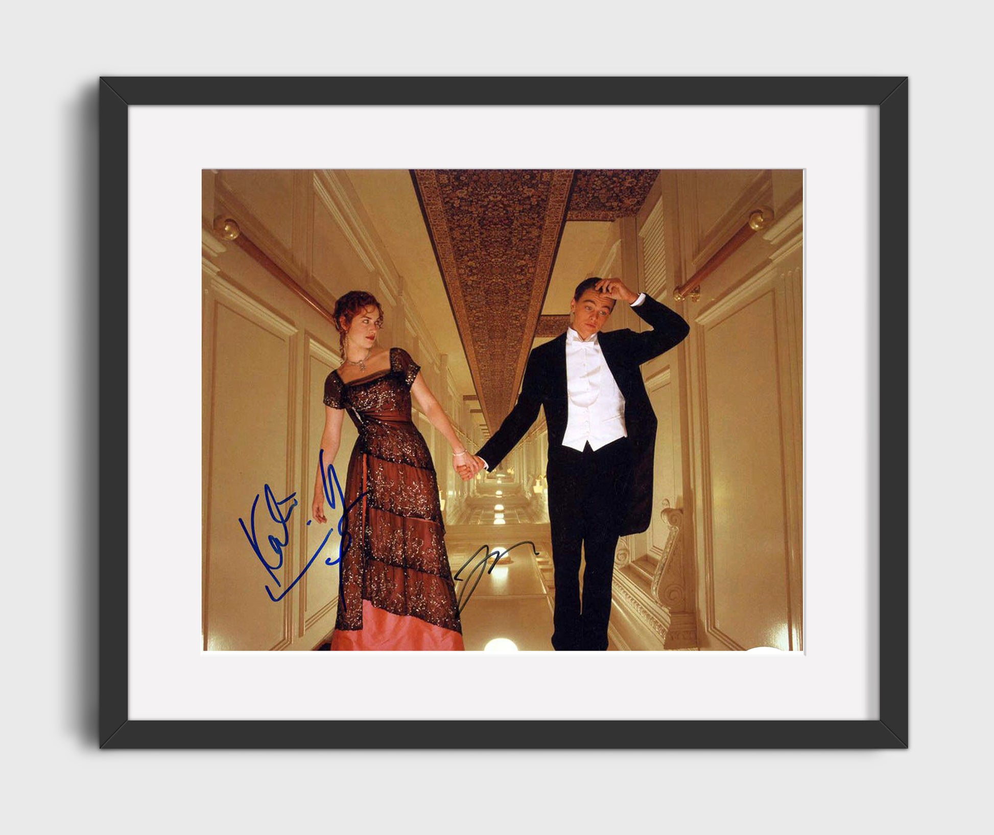 Titanic - Leonardo DiCaprio - Jack - and Kate Winslet - Rose - Grand Staircase Romance Vintage Movie Wall Art - 16x20 Gallery Frame movie decor