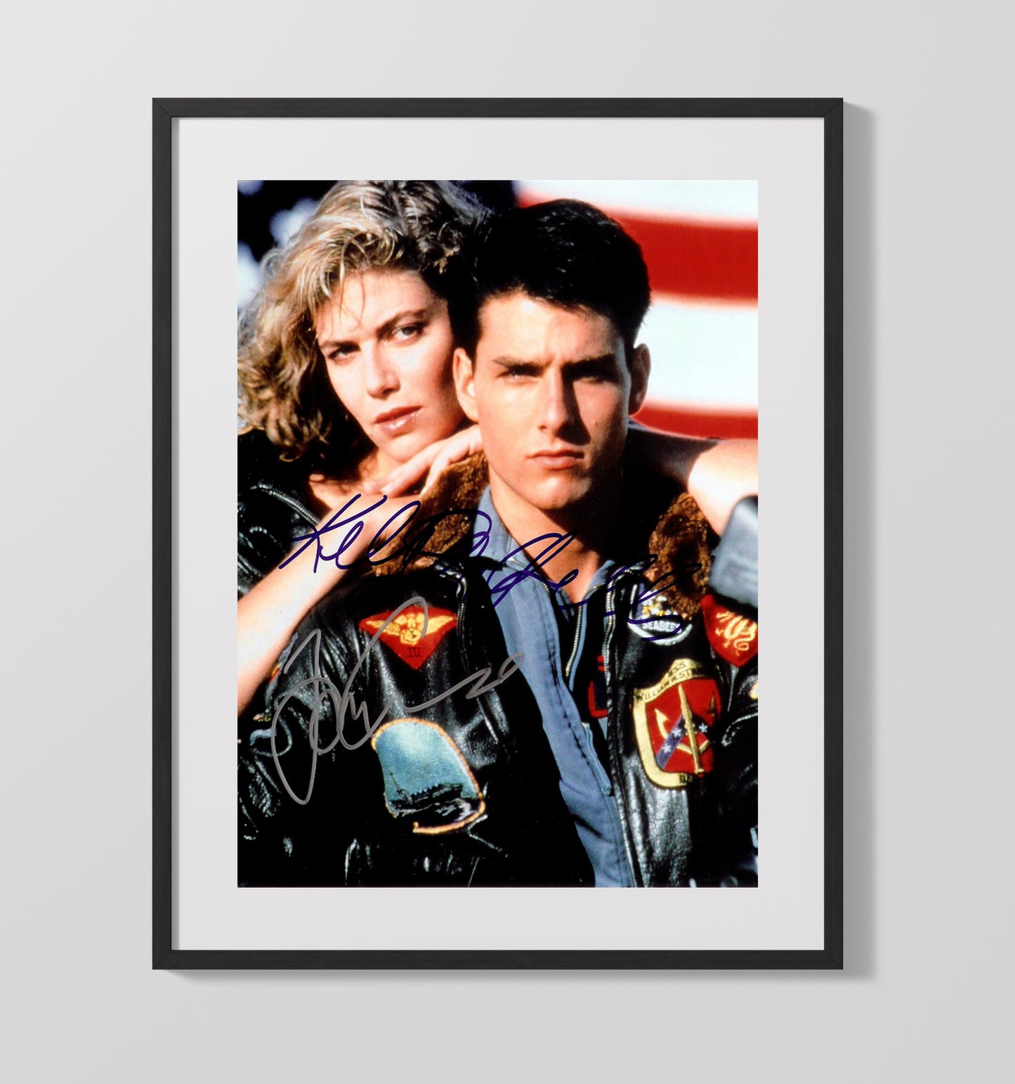 Top Gun - Tom Cruise - MaverickKelly McGillis - CharlieFlight Jacket Duo Vintage Movie Wall Art - 16x20 Gallery Frame movie decor