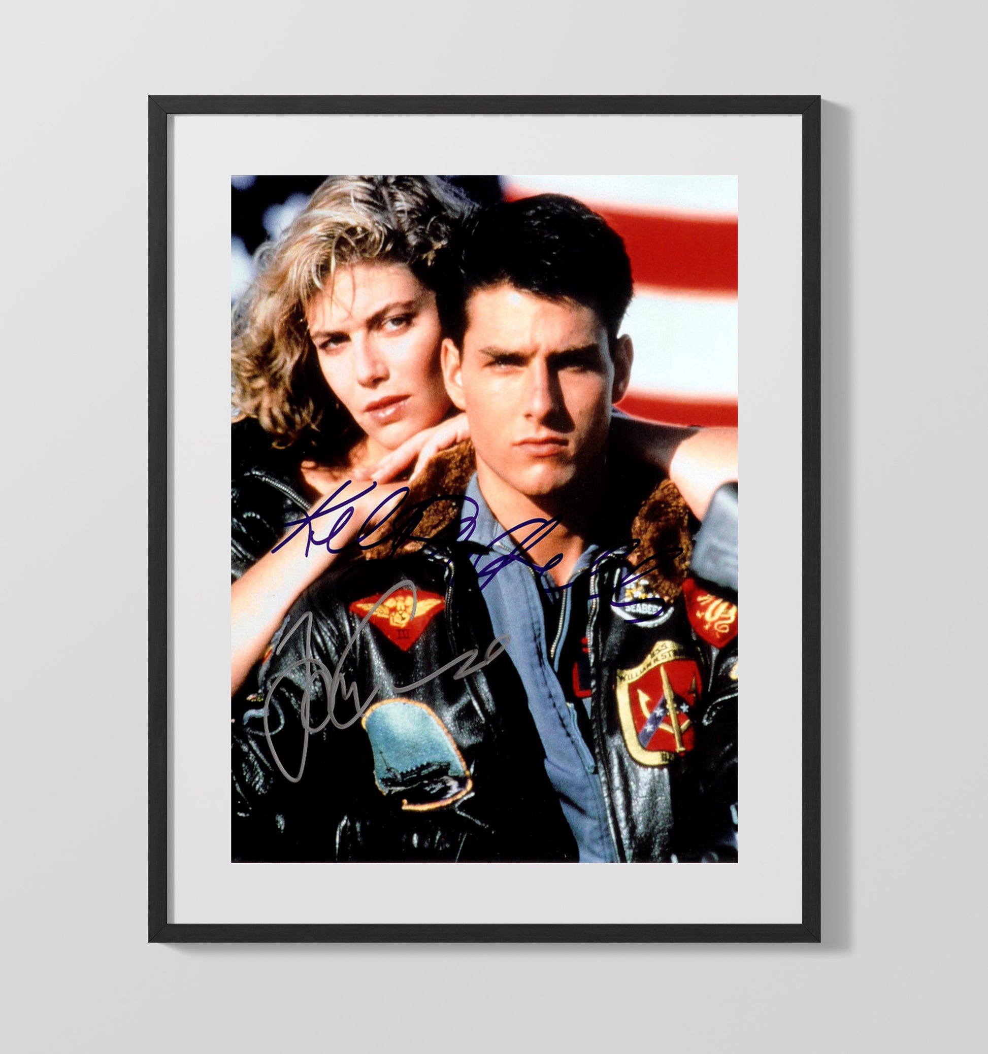 Top Gun - Tom Cruise - MaverickKelly McGillis - CharlieFlight Jacket Duo Vintage Movie Wall Art - 16x20 Gallery Frame movie decor