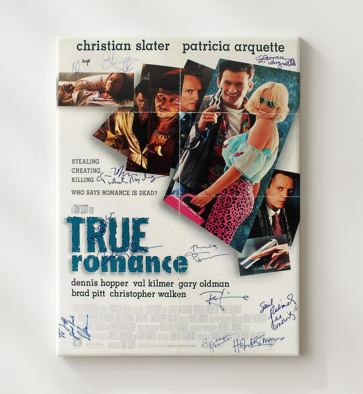 True Romance - Christian Slater Patricia Arquette Ensemble Cast Crime Romance Collage movie wall art 8x10 Beveled Frame