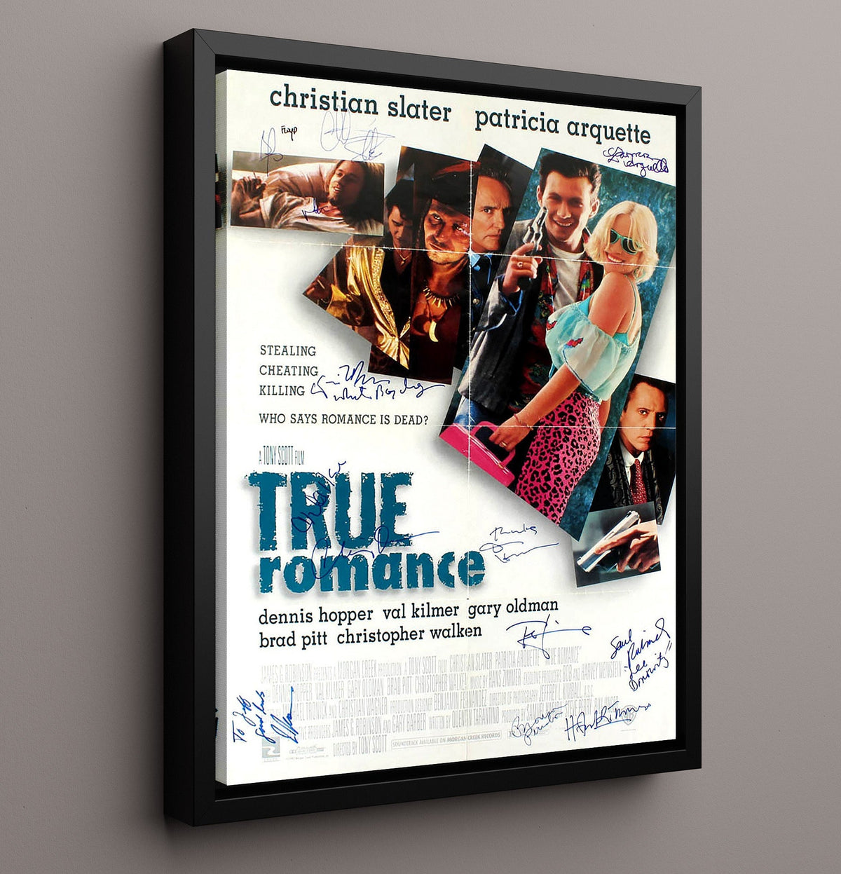 True Romance - Christian Slater Patricia Arquette Ensemble Cast Crime Romance Collage movie wall art 16x20 Gallery Frame
