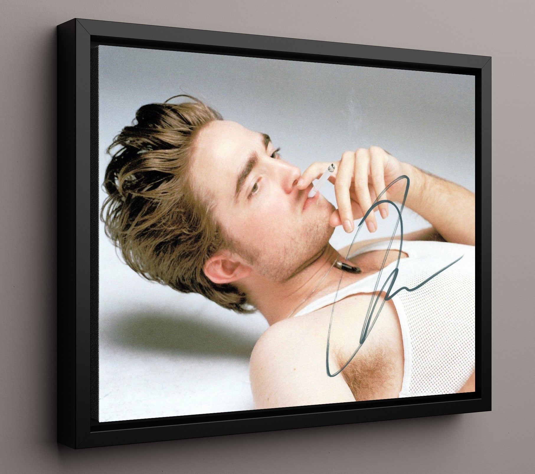 Twilight - Robert Pattinson - Edward Cullen - Smoking Portrait Vintage Movie Wall Art - 16x20 Framed Canvas movie decor