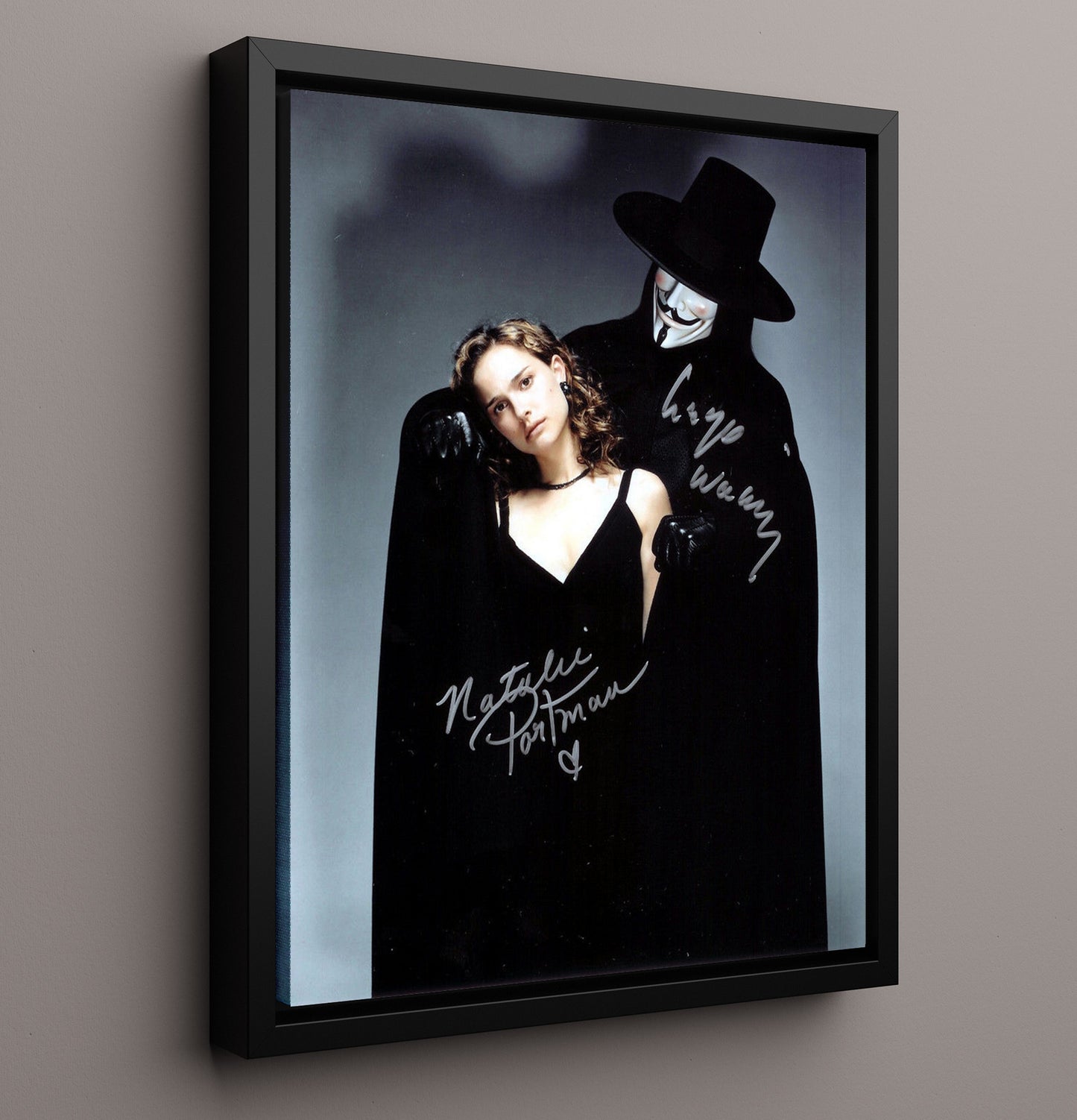 V for Vendetta - Hugo Weaving - VNatalie Portman - Evey - Masked Vigilante Reveal movie wall art 16x20 Framed Canvas
