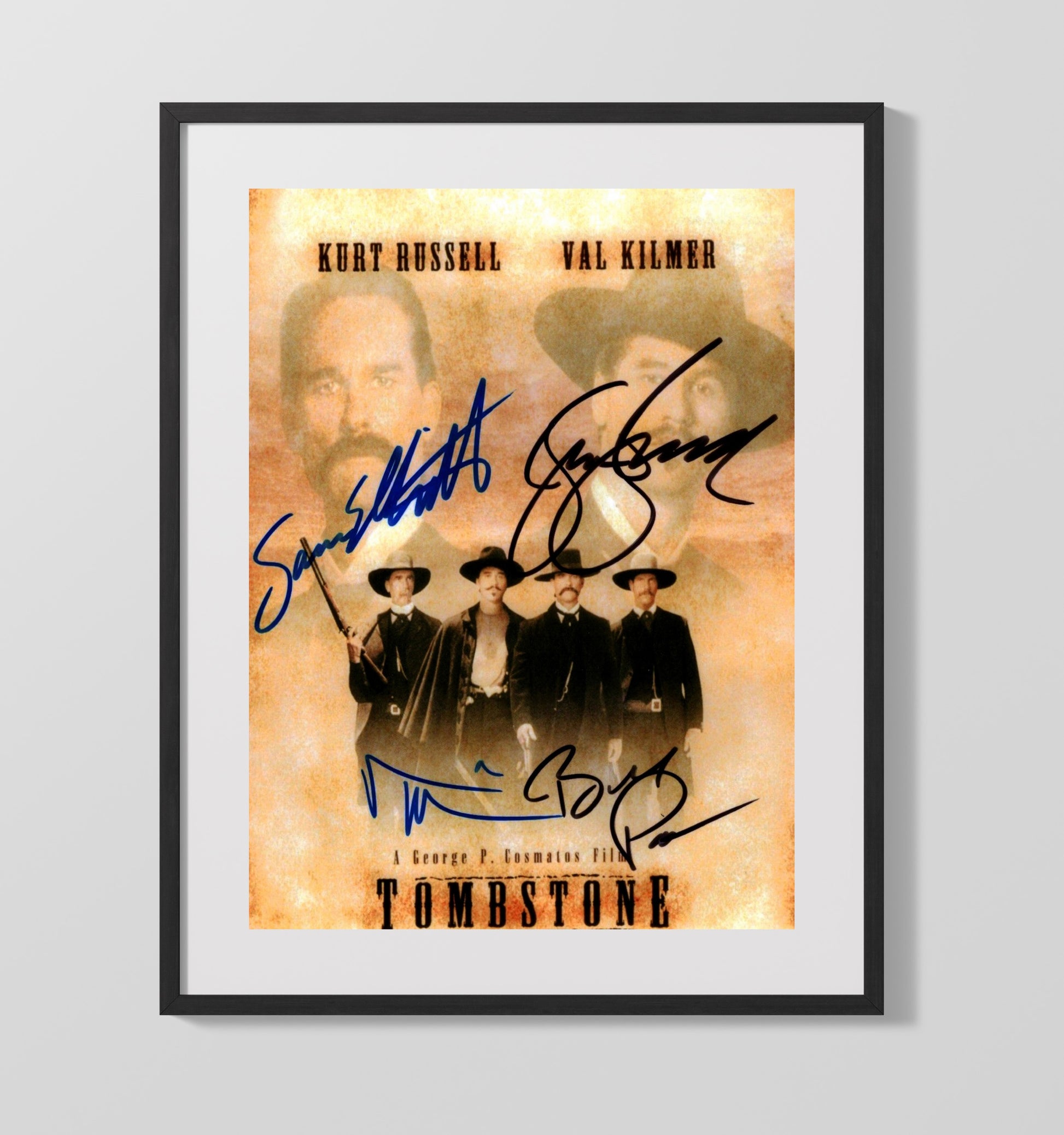 Val Kilmer and Kurt Russell - Tombstone - Gunsmoke Brotherhood Vintage Movie Wall Art - 16x20 Gallery Frame movie decor
