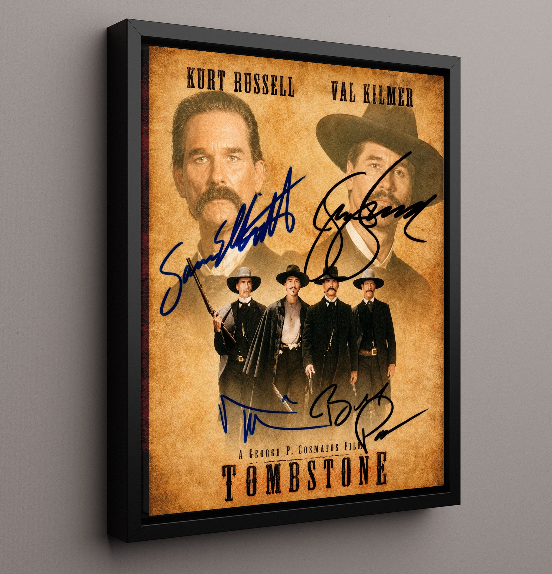 Val Kilmer and Kurt Russell - Tombstone Poster movie wall art 16x20 Framed Canvas
