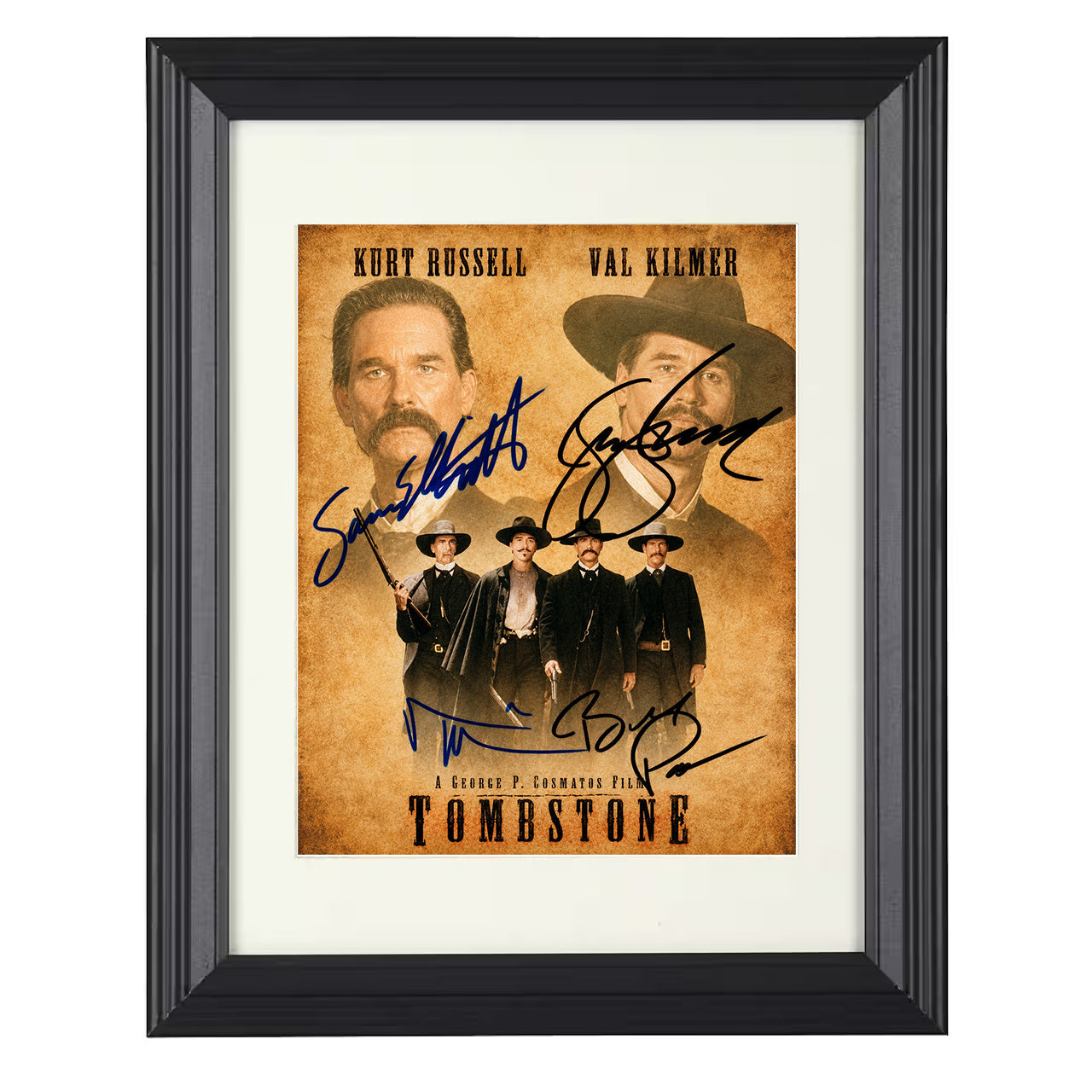Val Kilmer and Kurt Russell – Tombstone Artwork – 8x10 black beveled framed movie wall art