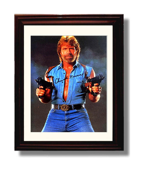 Walker Texas Ranger - Chuck Norris - Cordell Walker - Dual Pistols Hero Stance movie wall art 8x10 Beveled Frame