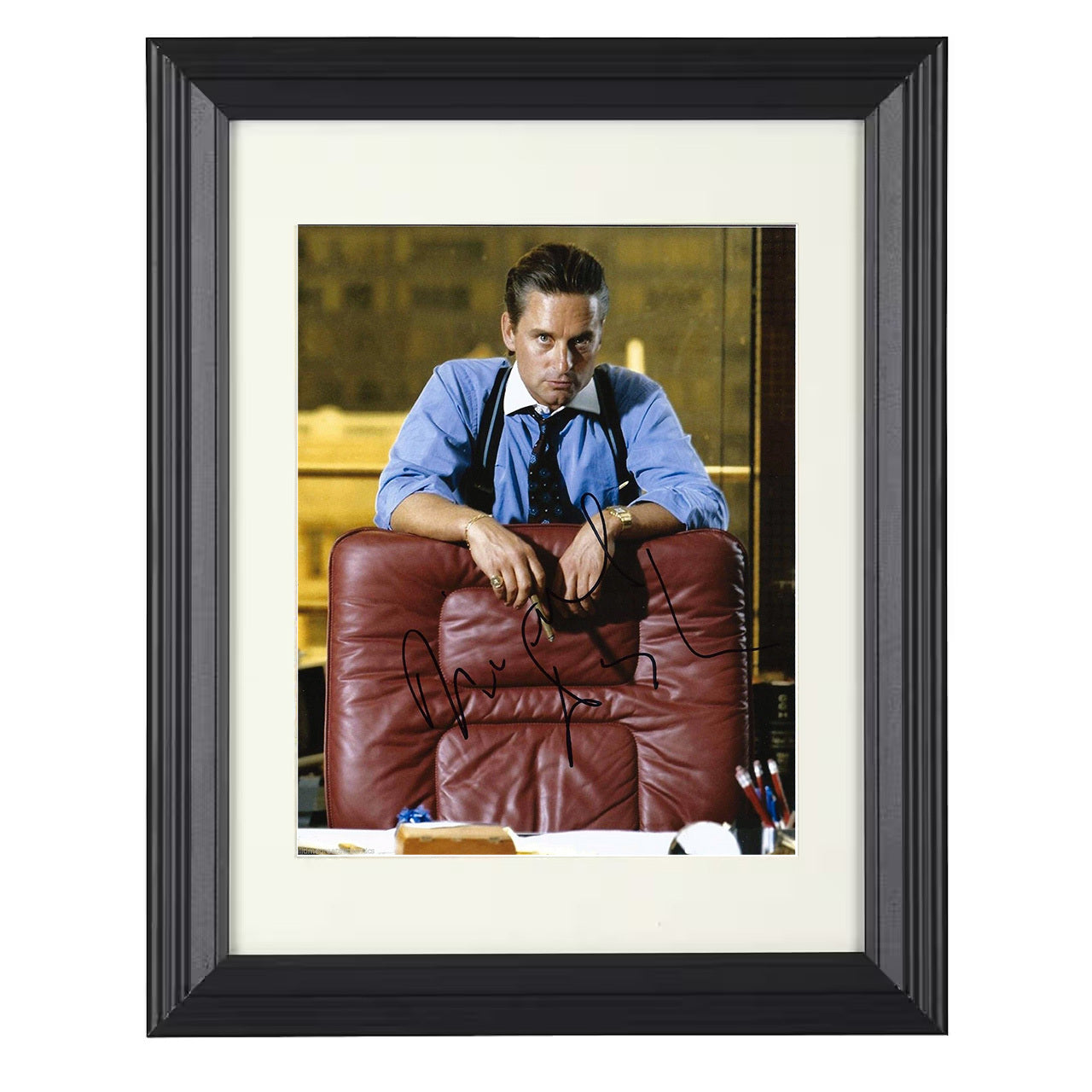 Wall Street – Michael Douglas Gordon Gekko Power Broker – 8x10 black beveled framed movie wall art
