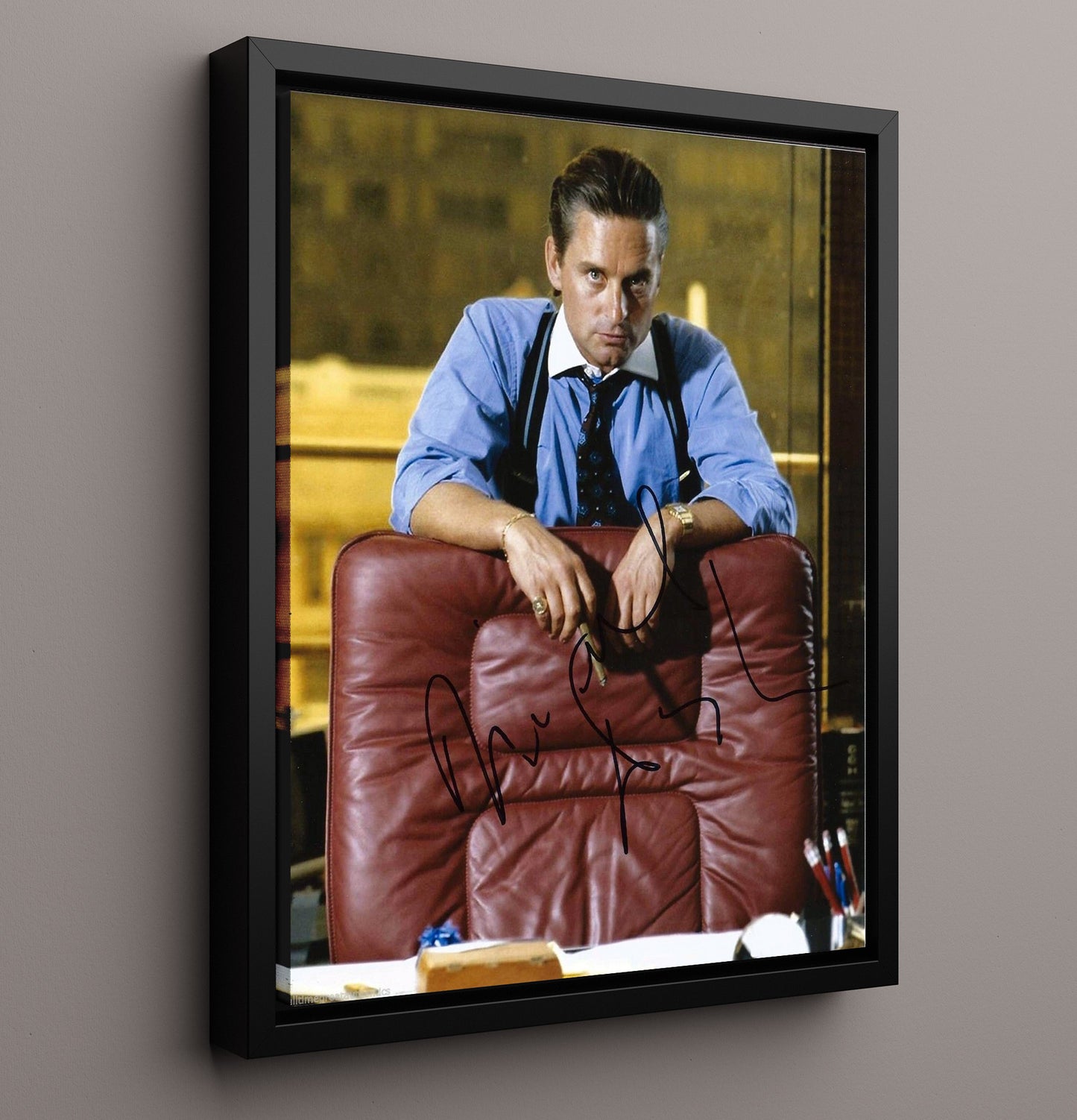 Wall Street - Michael Douglas Gordon Gekko Power Broker Vintage Movie Wall Art - 16x20 Framed Canvas movie decor