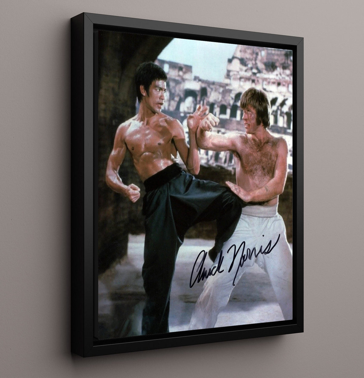 Way of the Dragon - Bruce Lee - Tang Lungand Chuck Norris - Colt - Colosseum Fight Standoff movie wall art 16x20 Gallery Frame