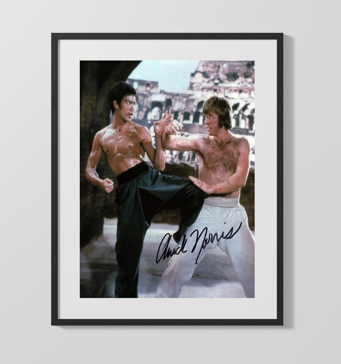 Way of the Dragon - Bruce Lee - Tang Lungand Chuck Norris - ColtColosseum Fight Standoff Vintage Movie Wall Art - 16x20 Gallery Frame movie decor