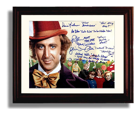 Willy Wonka and the Chocolate Factory - Gene Wilder and Cast - Golden ticket gang Vintage Movie Wall Art - 8x10 Beveled Frame movie decor