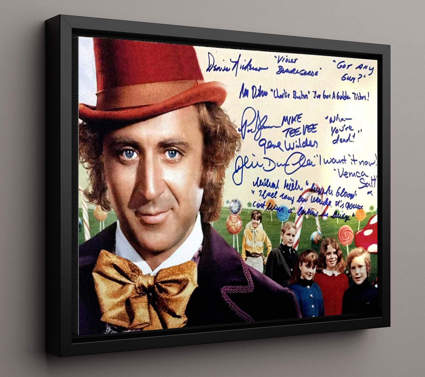 Willy Wonka and the Chocolate Factory - Gene Wilder and Cast - Golden ticket gang movie wall art 16x20 Framed Canvas