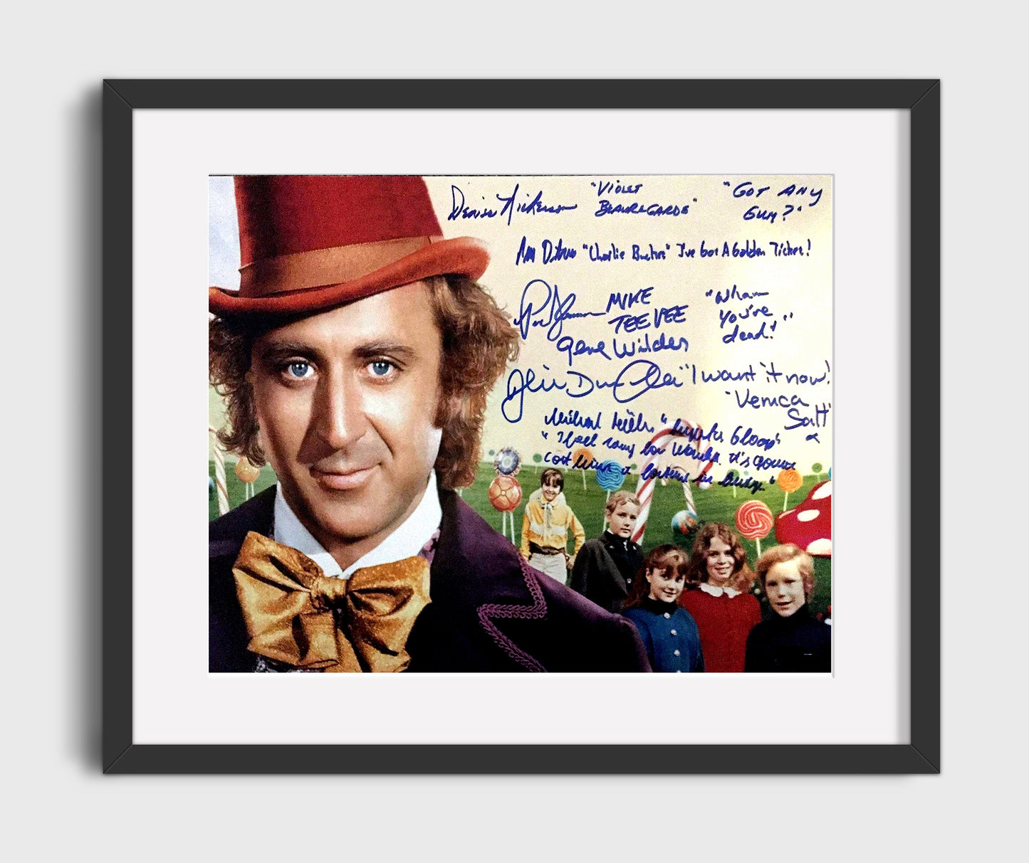 Willy Wonka and the Chocolate Factory - Gene Wilder and Cast - Golden ticket gang Vintage Movie Wall Art - 16x20 Gallery Frame movie decor