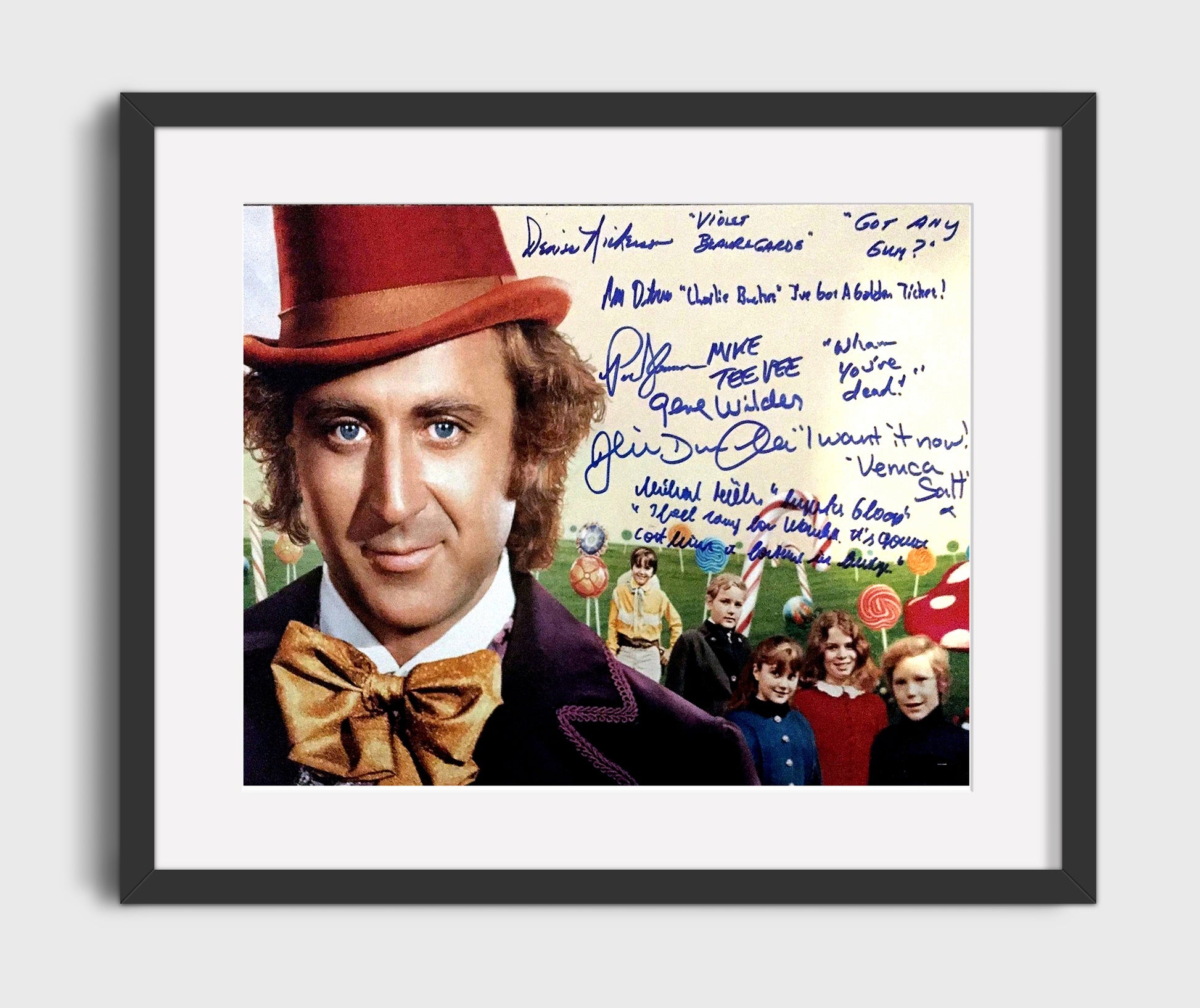 Willy Wonka and the Chocolate Factory - Gene Wilder and Cast - Golden ticket gang Vintage Movie Wall Art - 16x20 Gallery Frame movie decor