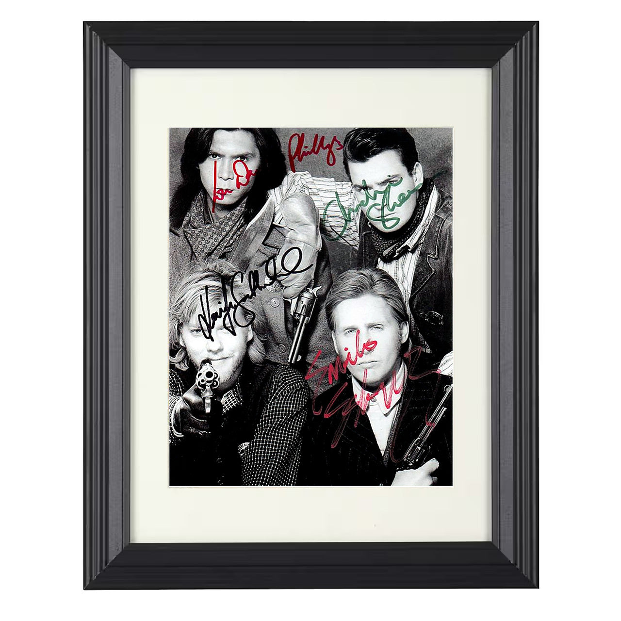 Young Guns Cast – Young Guns – Outlaw Squad in Style Image – 8x10 black beveled framed movie wall art