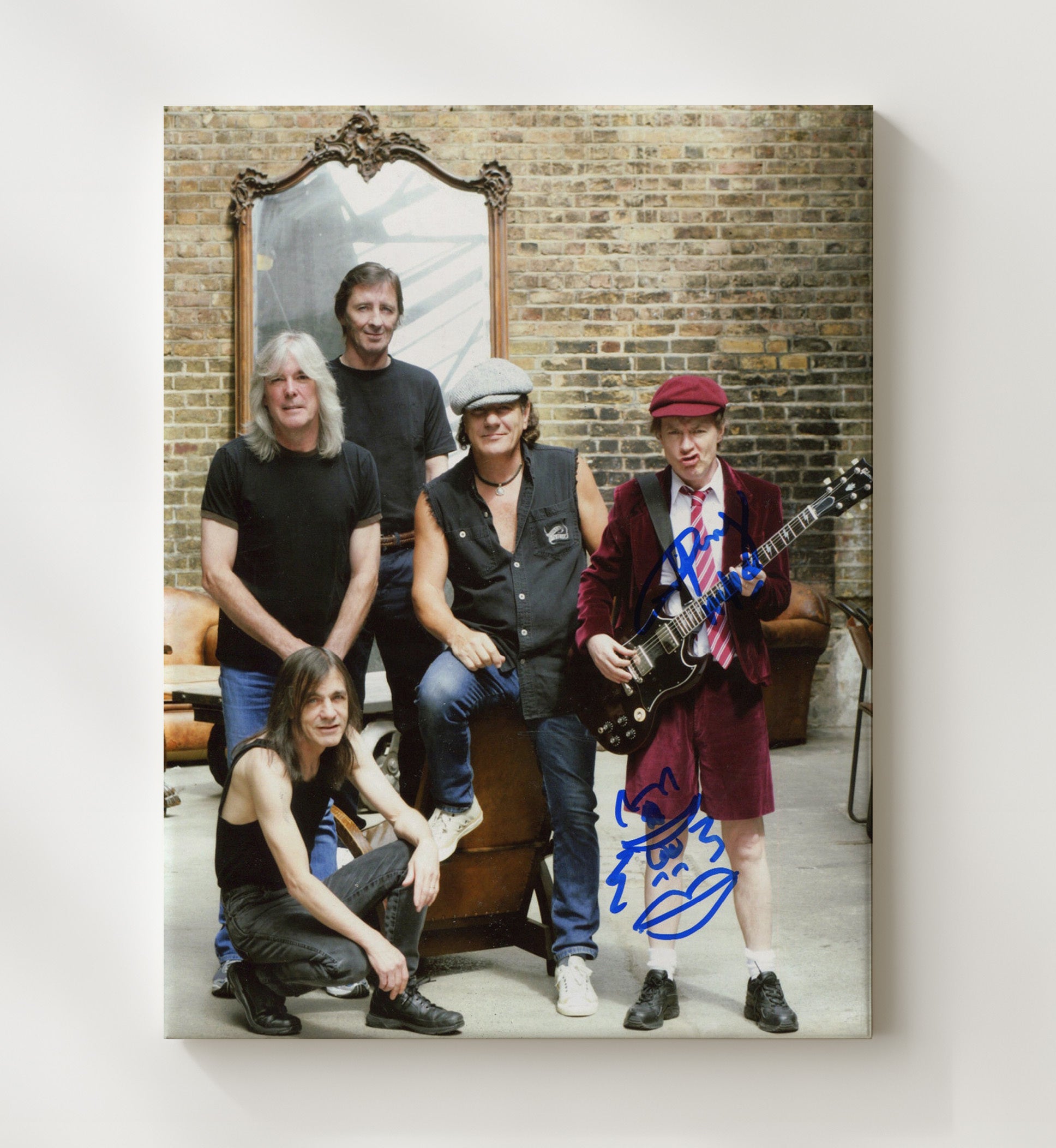 AC DC - Classic Band Portrait With Angus Young - Vintage Music Wall Art - 20x24 Canvas music decor