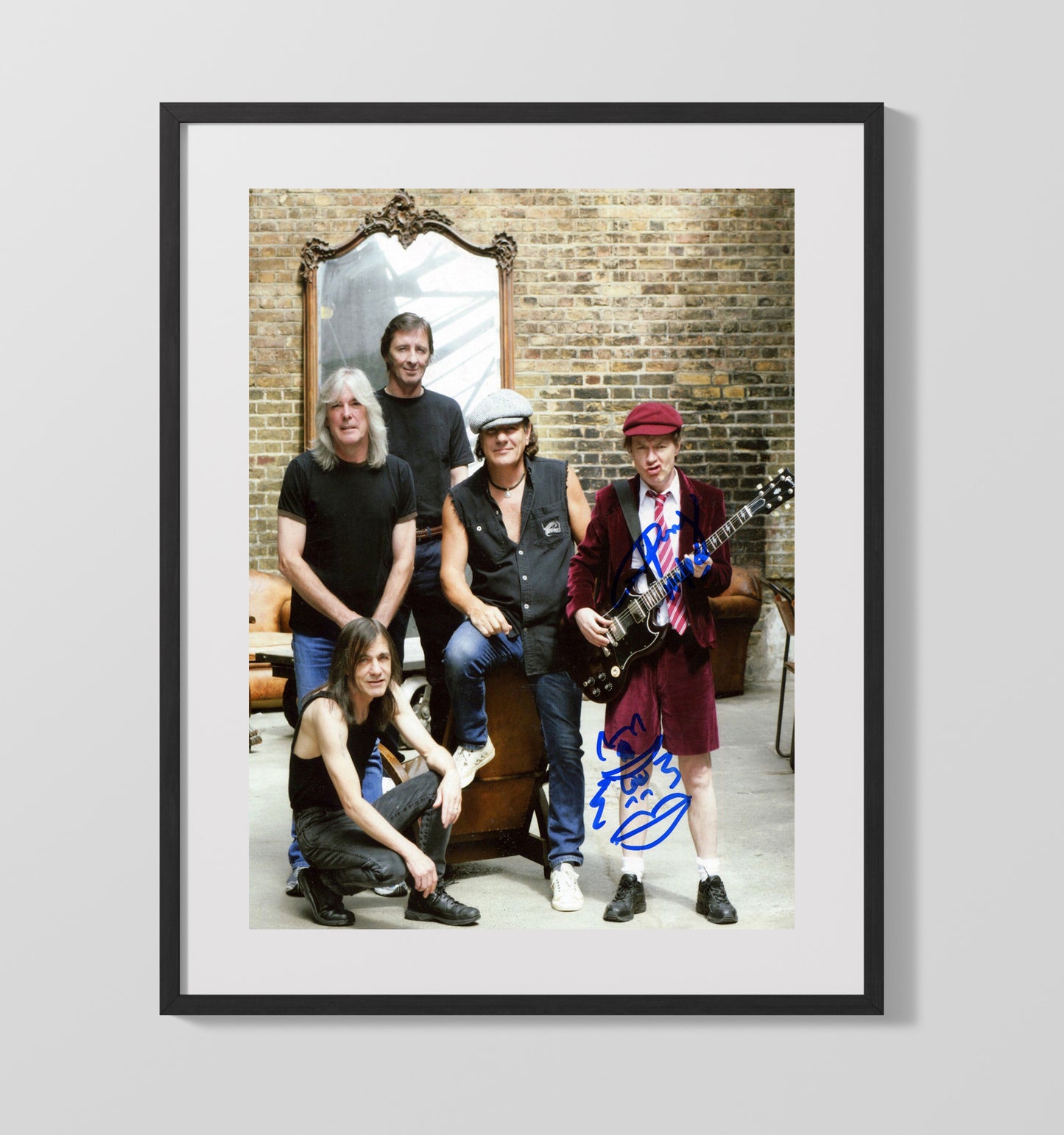 AC DC - Classic Band Portrait With Angus Young - Vintage Music Wall Art - 16x20 Gallery Frame music decor