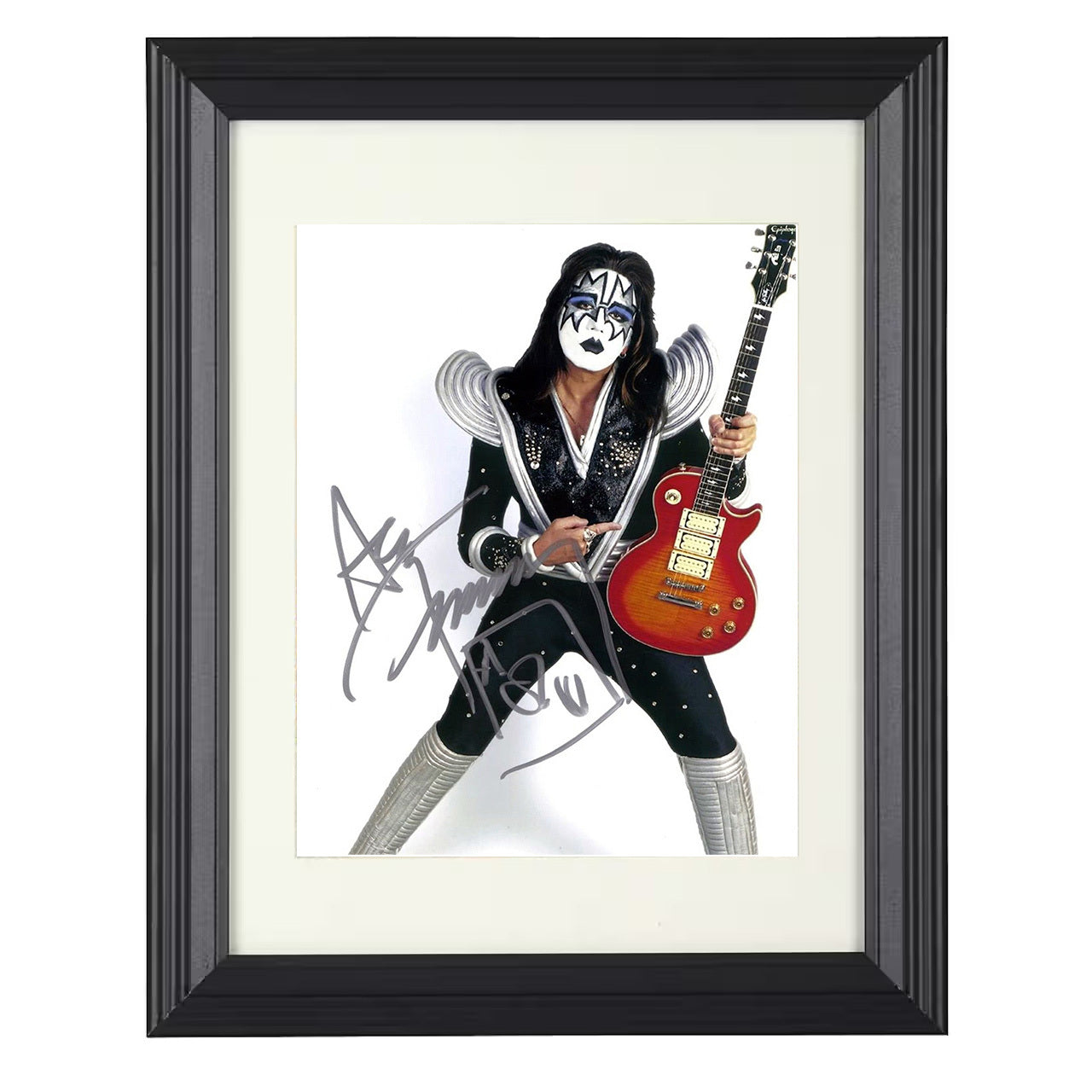 Ace Frehley – KISS Space Ace Costume Guitar Pose – 8x10 black beveled framed music wall art