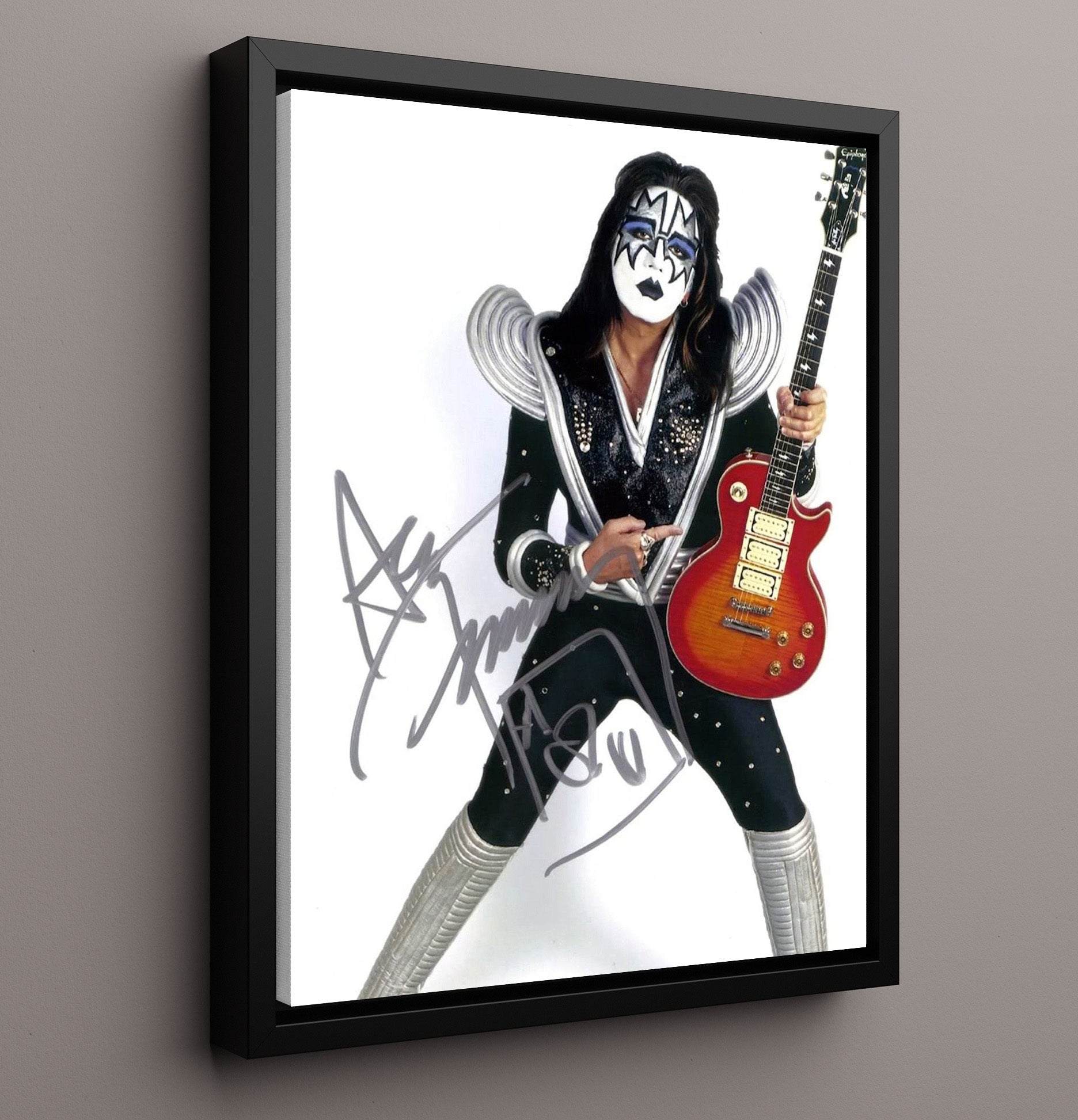 Ace Frehley - KISS Space Ace Costume Guitar Pose - Vintage Music Wall Art - 16x20 Framed Canvas music decor