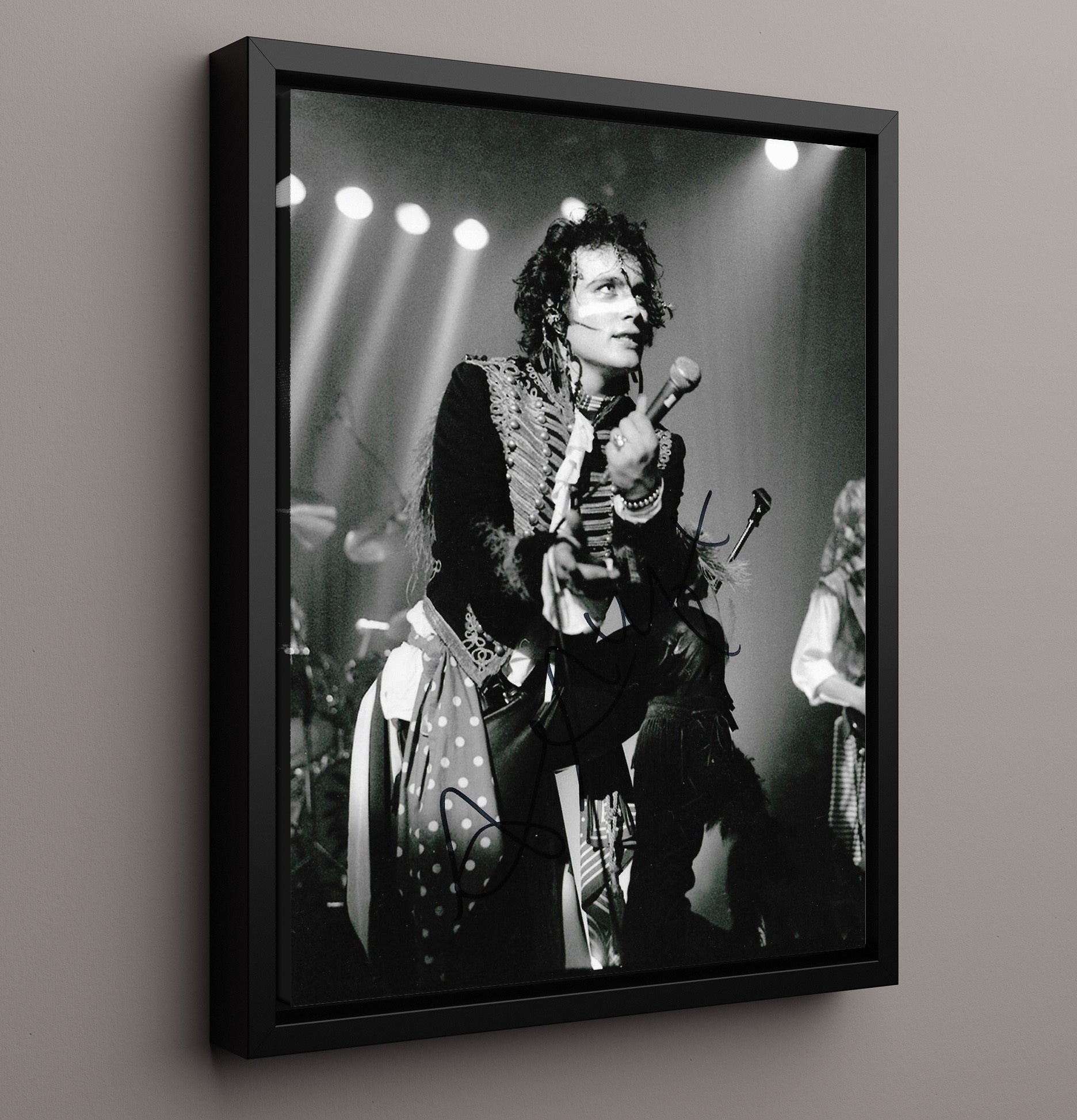 Adam Ant - Live On Stage Singing Black and White - Vintage Music Wall Art - 16x20 Framed Canvas music decor