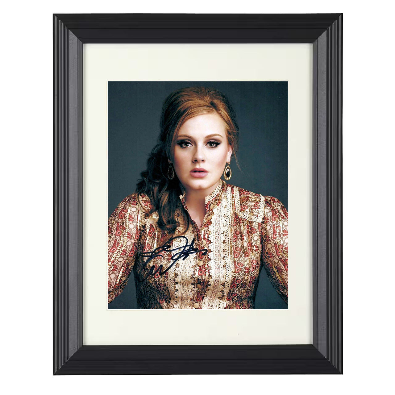Adele – Promo Image Vintage Pattern Dress – 8x10 black beveled framed music wall art