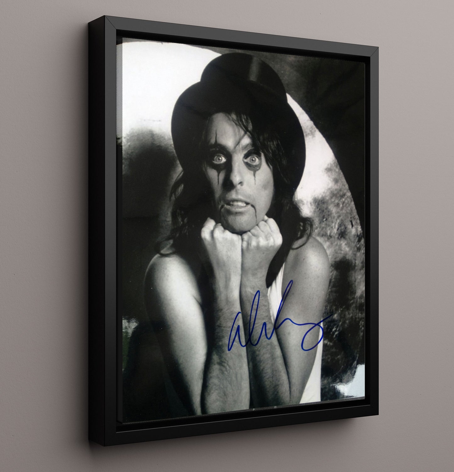 Alice Cooper - Shock Rock Makeup Portrait Black and White - Vintage Music Wall Art - 16x20 Framed Canvas music decor