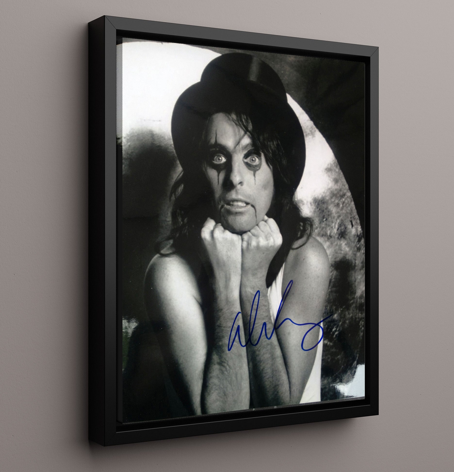 Alice Cooper - Shock Rock Makeup Portrait Black and White - Vintage Music Wall Art - 16x20 Framed Canvas music decor