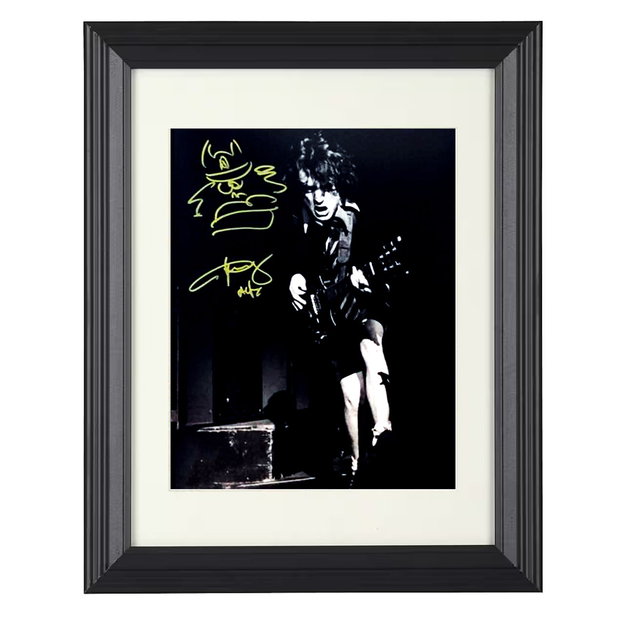Angus Young – AC DC Live Guitar Performance Image – 8x10 black beveled framed music wall art