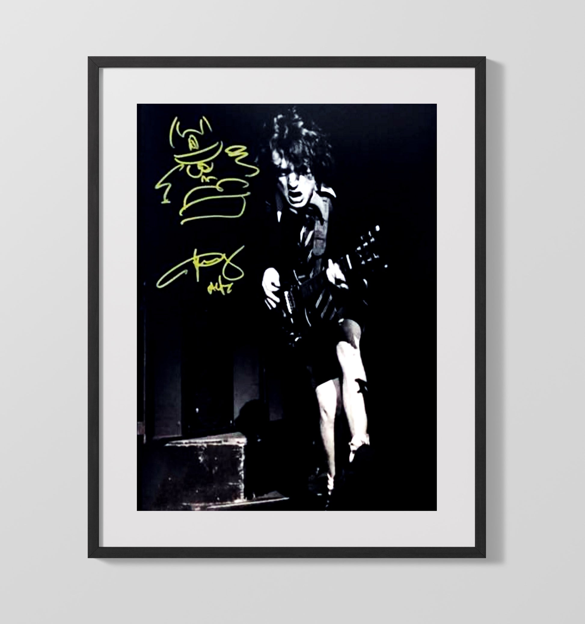 Angus Young - AC DC Live Guitar Performance Black and White - Portrait Copy Music Wall Art 16x20 Gallery Frame wall art print – Music decor