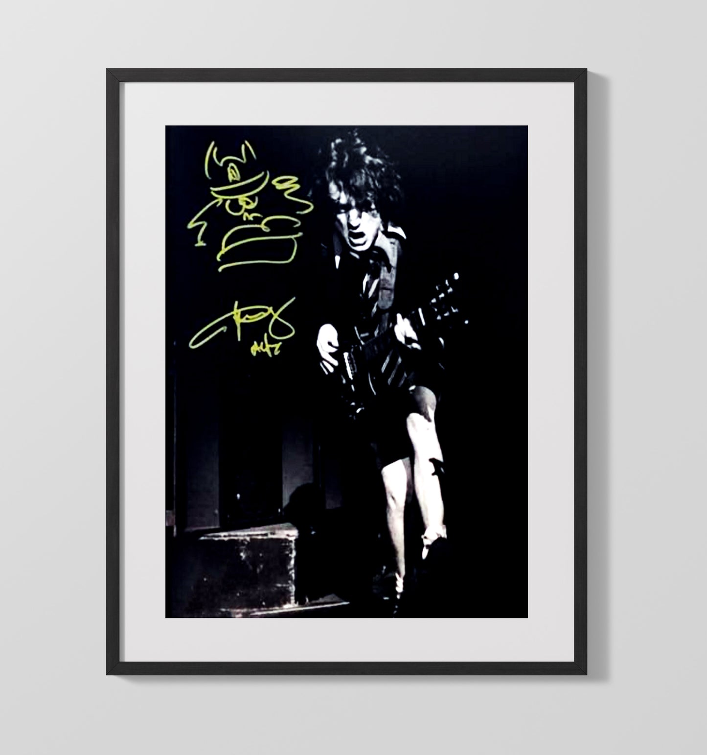 Angus Young - AC DC Live Guitar Performance Black and White - Portrait copy.jpg - Vintage Music Wall Art - 16x20 Gallery Frame music decor