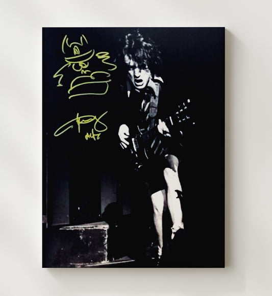 Angus Young - AC/DC Live Guitar Performance Black-and-White 16x20 Gallery Frame vintage music wall art