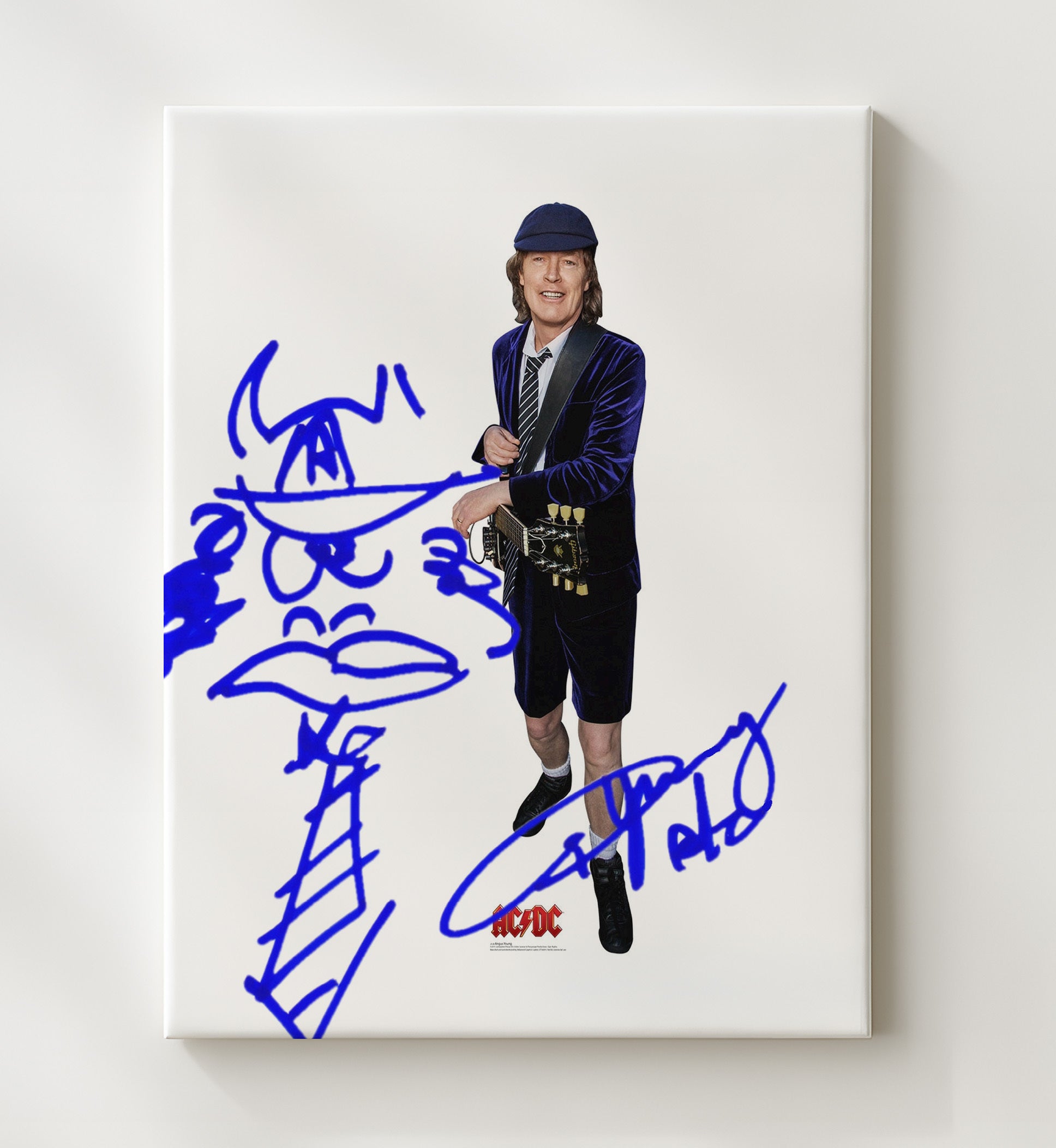 Angus Young - AC DC Schoolboy Outfit Guitar Portrait - Vintage Music Wall Art - 20x24 Canvas music decor