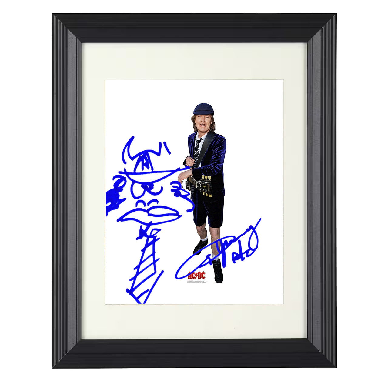 Angus Young – AC DC Schoolboy Outfit Guitar Image – 8x10 black beveled framed music wall art