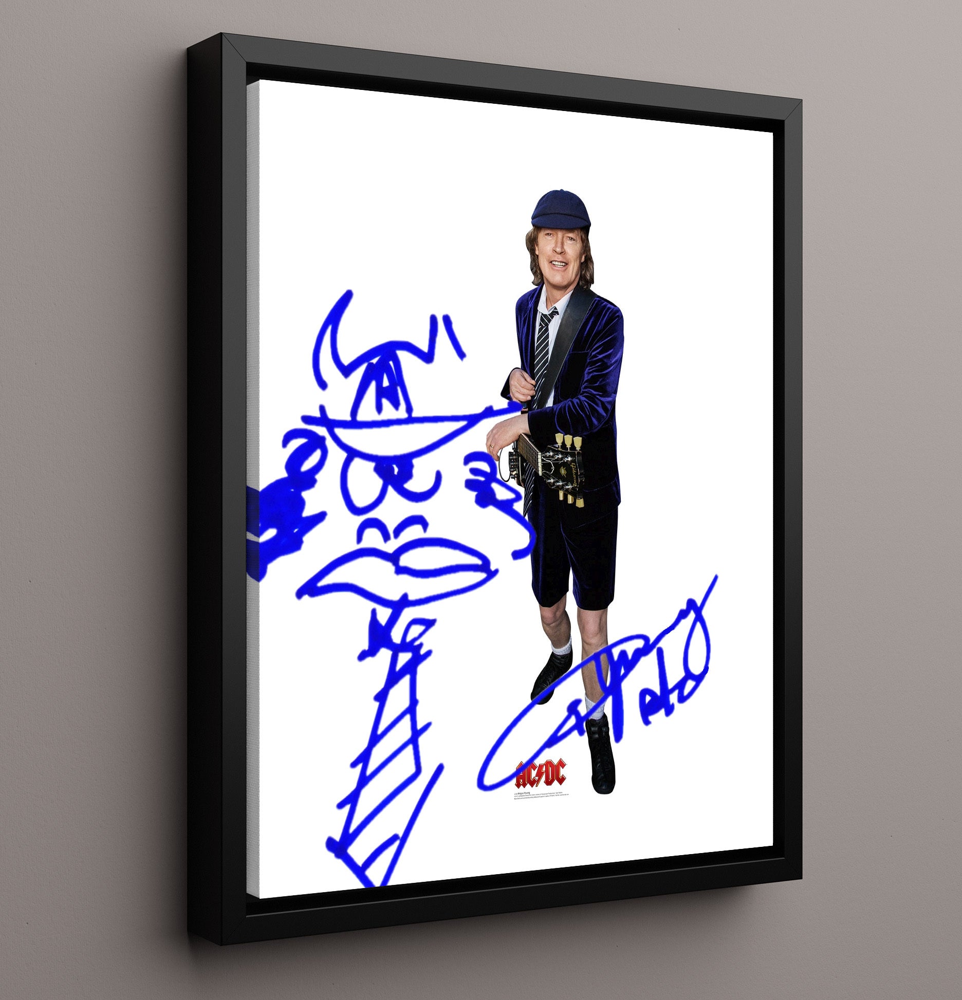 Angus Young - AC DC Schoolboy Outfit Guitar Portrait - Vintage Music Wall Art - 16x20 Framed Canvas music decor