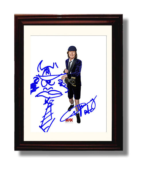 Angus Young - AC DC Schoolboy Outfit Guitar Portrait - Vintage Music Wall Art - 8x10 Beveled Frame music decor