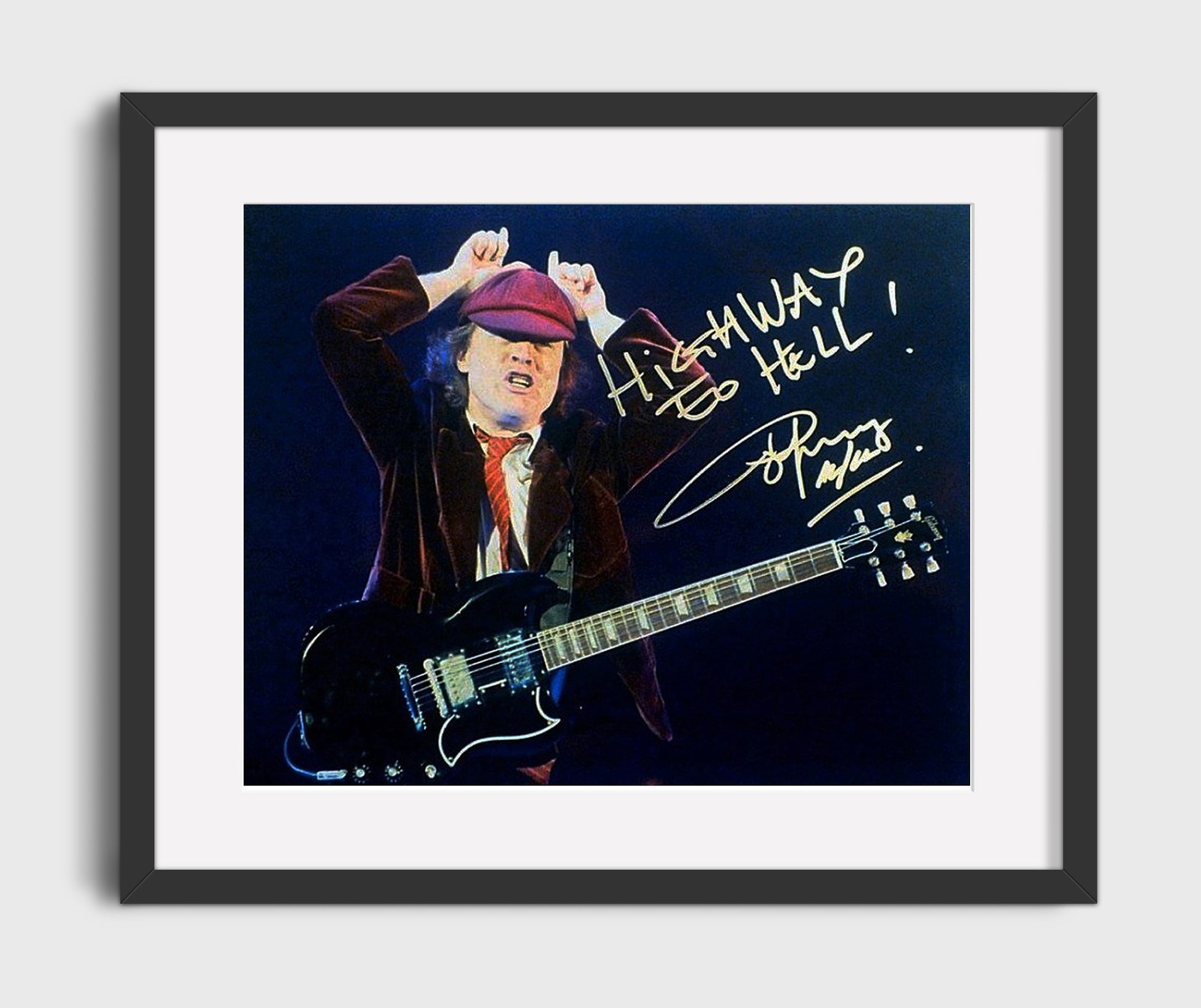 Angus Young - Highway to Hell Pose - Vintage Music Wall Art - 16x20 Gallery Frame music decor