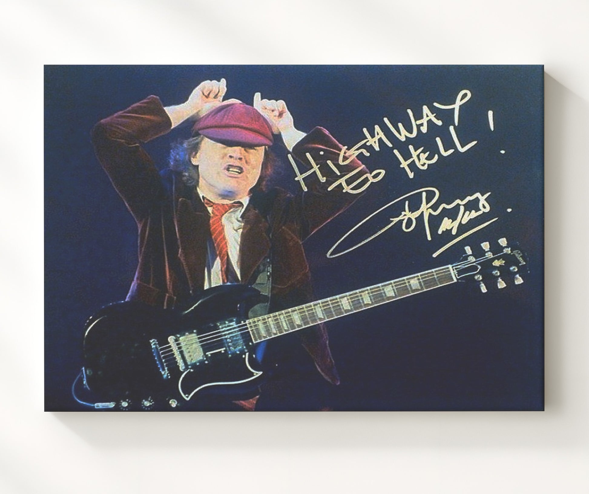 Angus Young - Highway to Hell Pose - Vintage Music Wall Art - 20x24 Canvas music decor