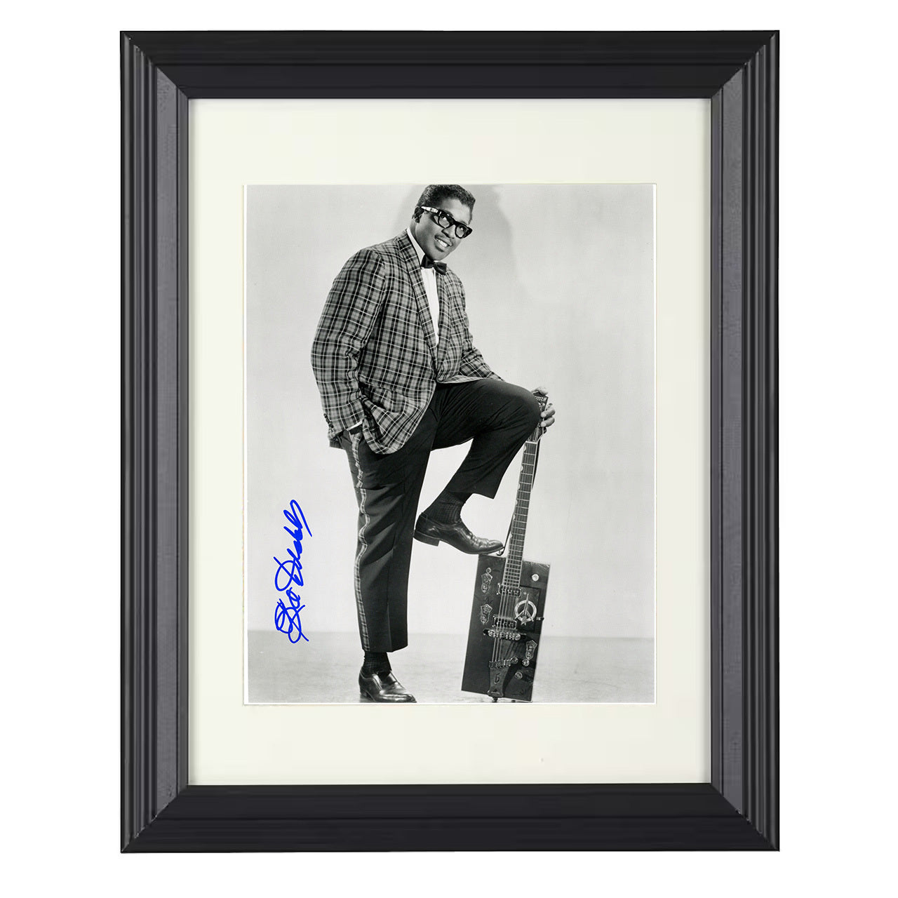 Bo Diddley – Plaid and Power Chords Image – 8x10 black beveled framed music wall art