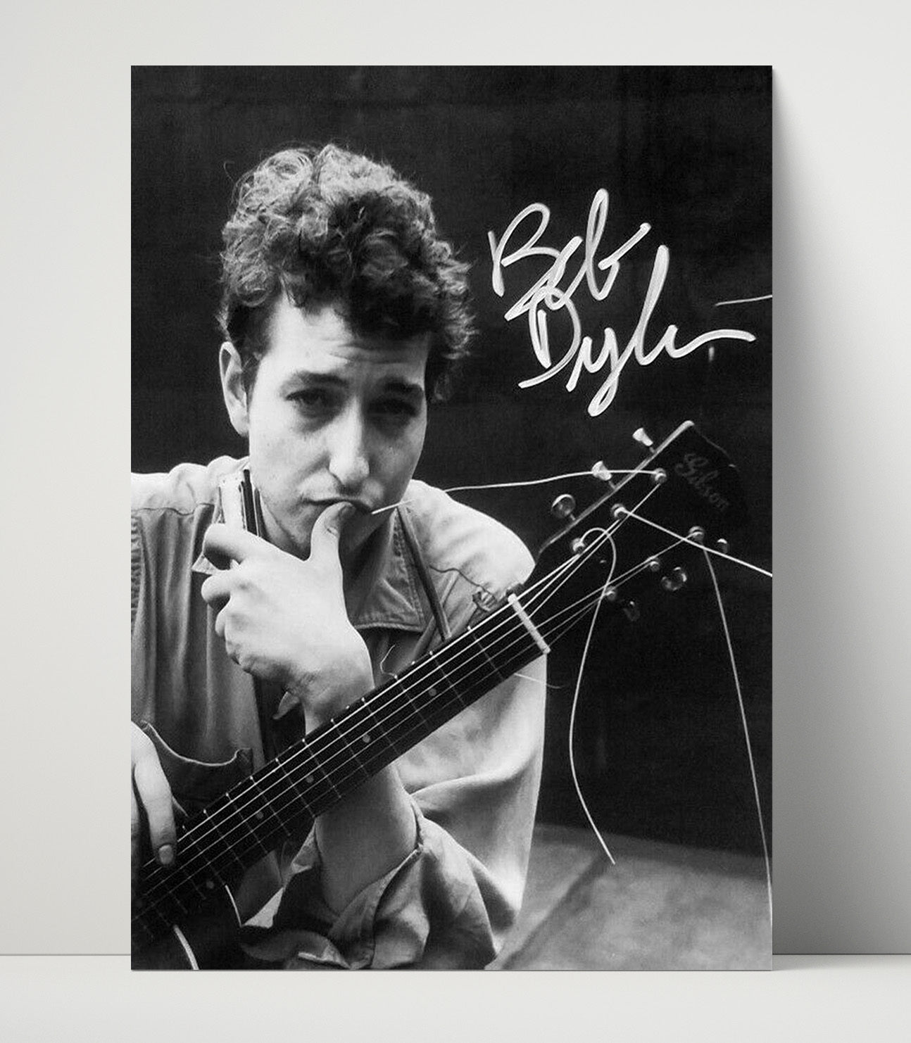Bob Dylan - Black and White Guitar Harmonica Portrait Music Wall Art 16x20 Unframed Print wall art print – Music decor