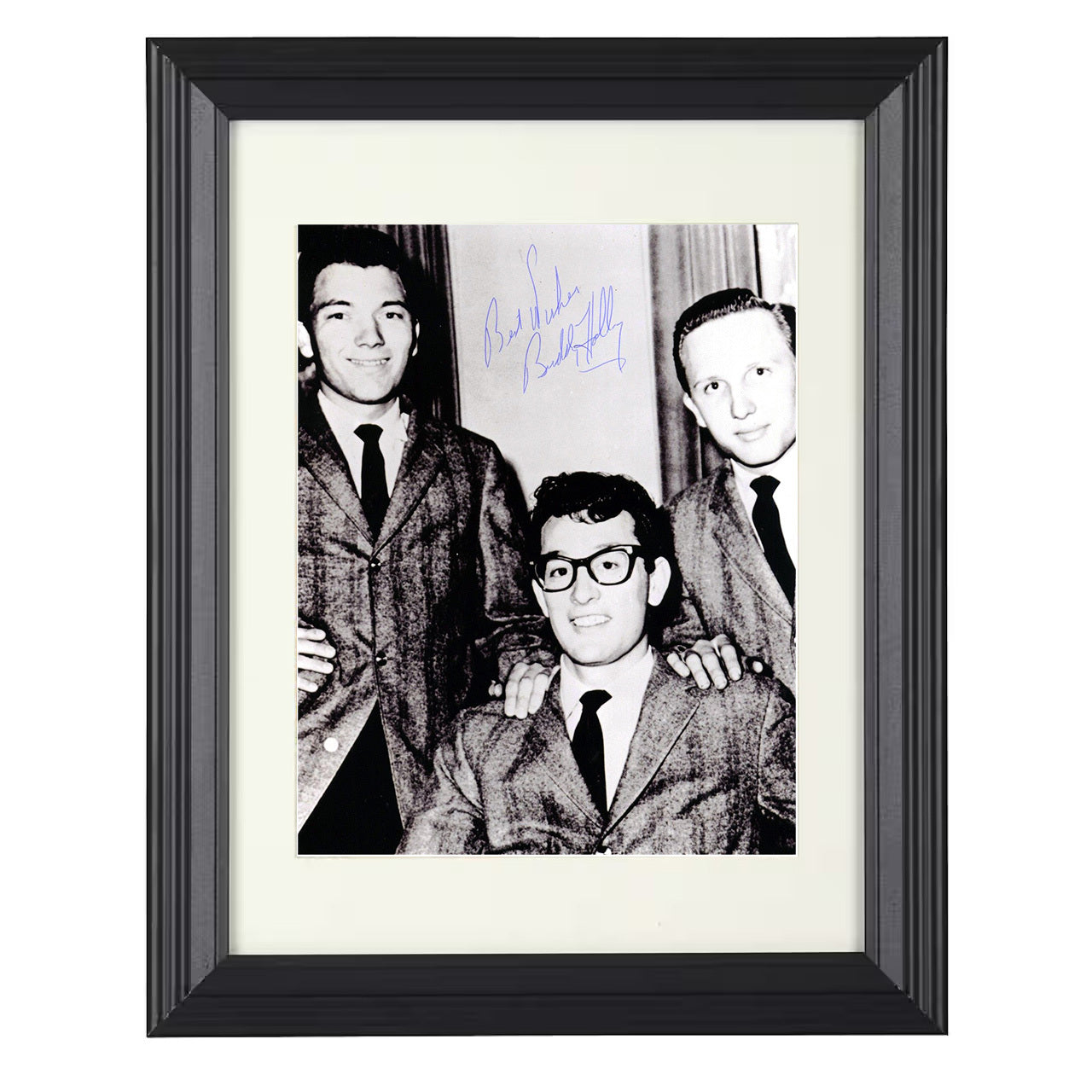 Buddy Holly – Early Rock Trio Suit Image – 8x10 black beveled framed music wall art