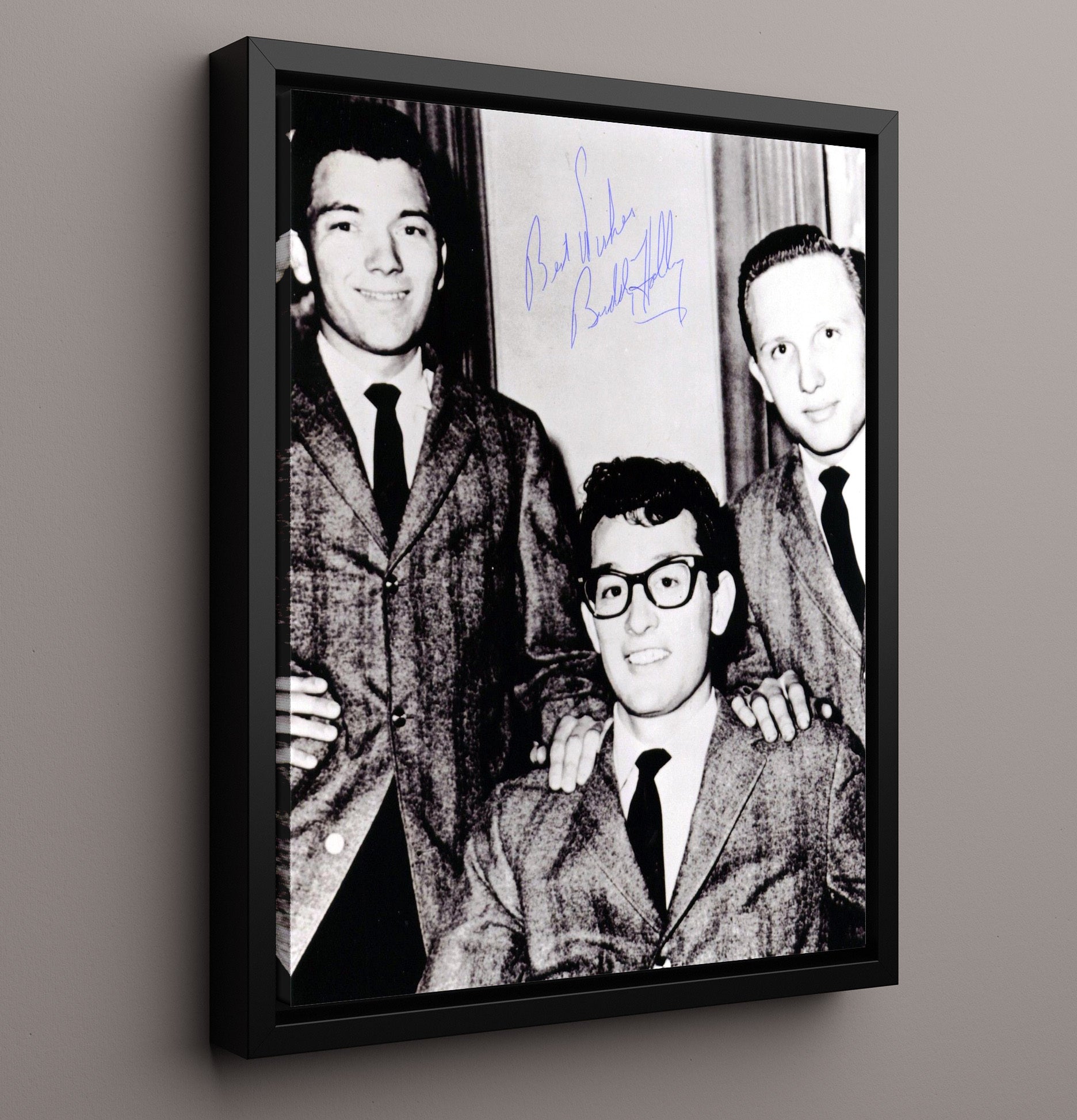 Buddy Holly - Early Rock Trio Suit Portrait Music Wall Art 16x20 Framed Canvas wall art print – Music decor