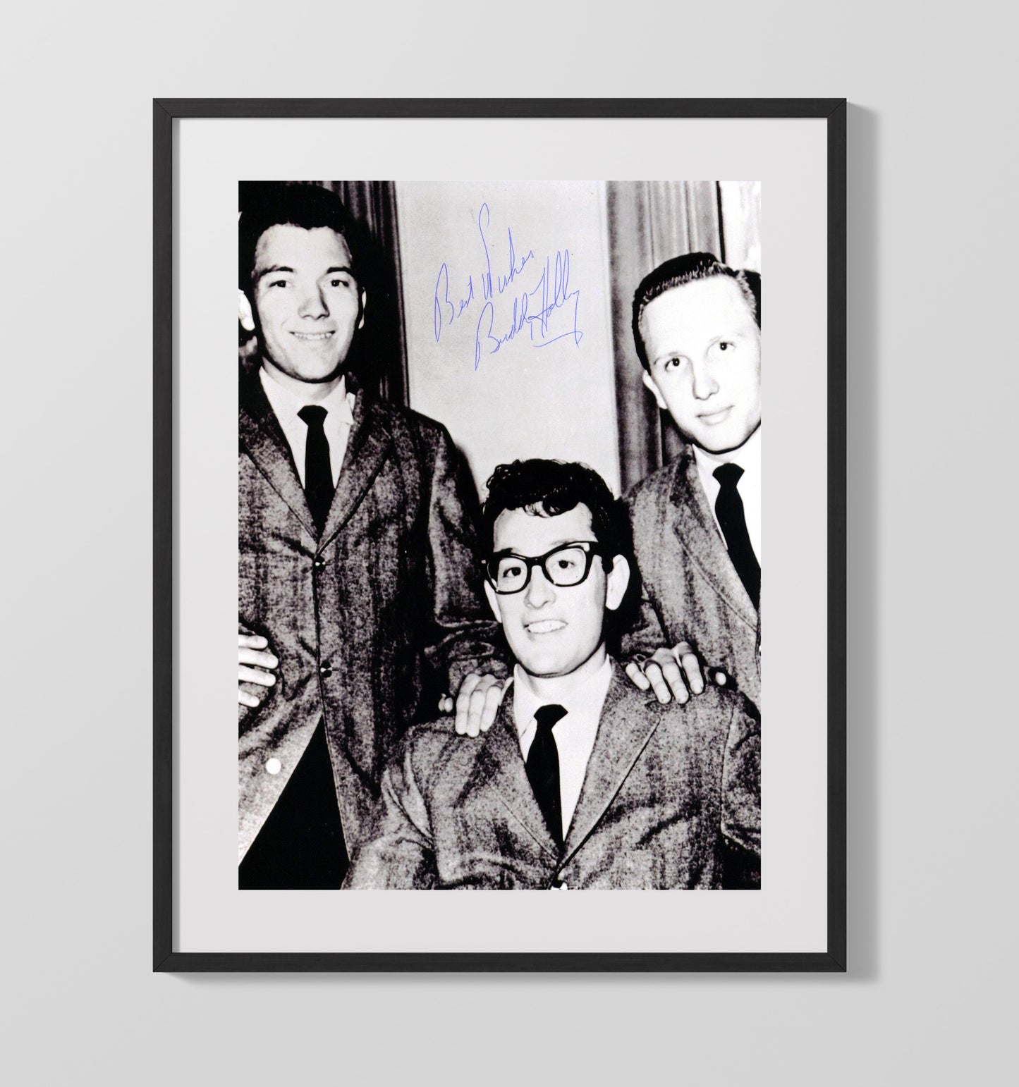 Buddy Holly - Early Rock Trio Suit Portrait - Vintage Music Wall Art - 16x20 Gallery Frame music decor