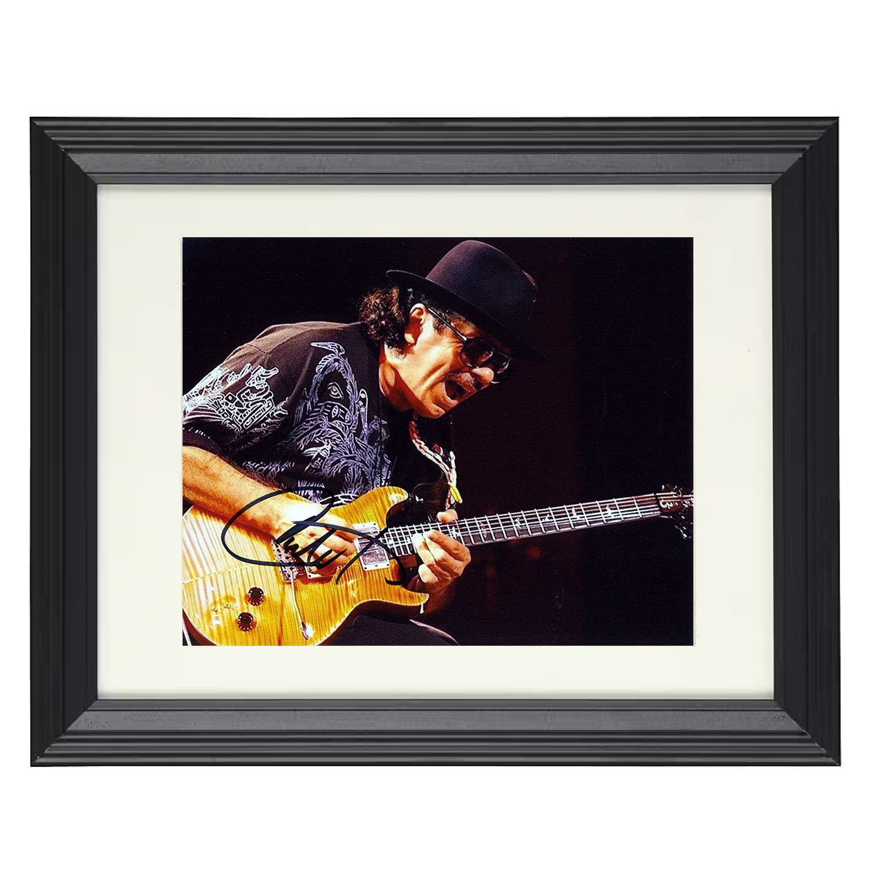Carlos Santana – Fiery Guitar Solo – 8x10 black beveled framed music wall art