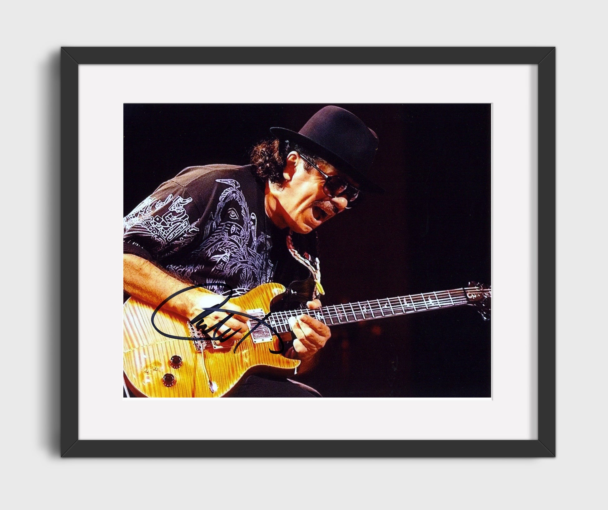 Carlos Santana - Fiery Guitar Solo - Vintage Music Wall Art - 16x20 Gallery Frame music decor