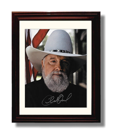 Charlie Daniels - Cowboy Hat American Flag Portrait Music Wall Art 8x10 Beveled Frame wall art print – Music decor